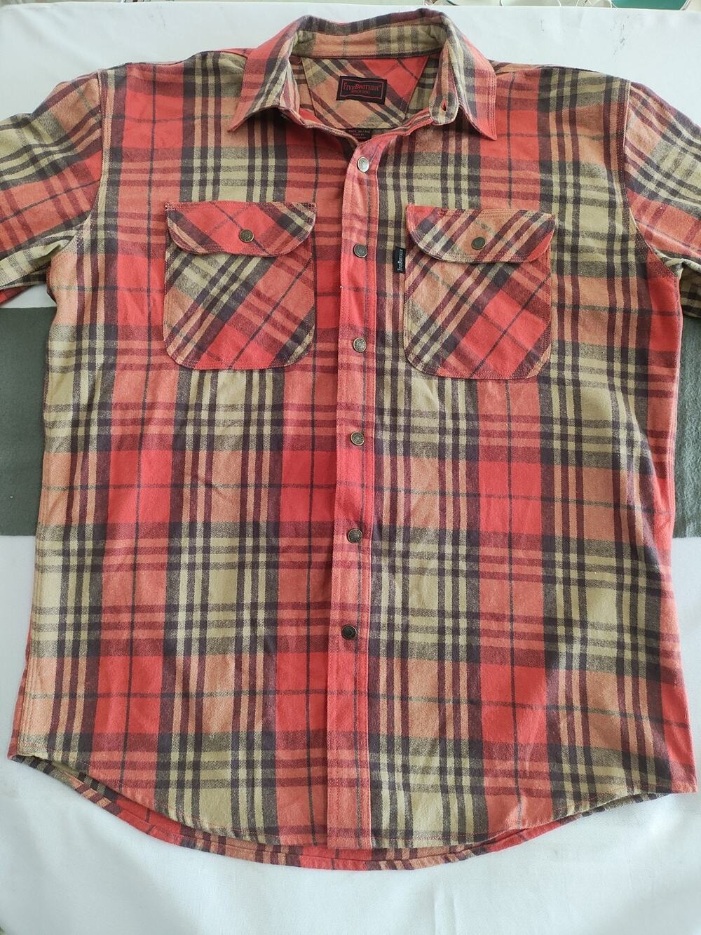 Vintage FiveBrother Red Flannel Shirt Mens Size XL Plaid Long Sleeve Grunge 90’s